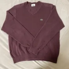 ラコステ　LACOSTE ニット　セーター　刺繍ロゴ　ワインレッドのサムネイル