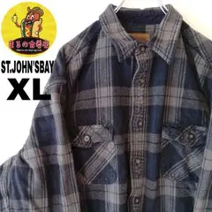 USA古着 ST.JOHN'SBAY　ヘビーネルシャツXLグレーブラックチェック