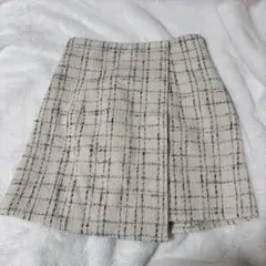 アイボリー チェック柄 ツイード ミニスカート スカパン パンツ