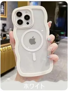 iPhone15pro ケース クリア なみなみ ウェーブ MagSafe対応