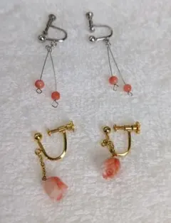 サンゴ 珊瑚 イヤリング バラモチーフ 薔薇 ピンク コーラルピンク ゴールド