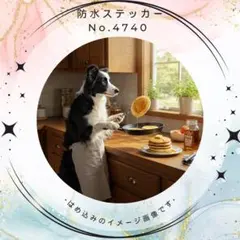 送料無料❣️ボーダーコリー防水ステッカー パンケーキをやくわんこ