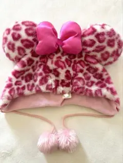 ディズニー　ミニー　ヒョウ柄　ファンキャップ　ピンク