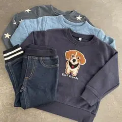 トレーナー　ロングTシャツ　長袖　ブルー　星　デニム　4点セット