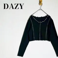 DAZY　トップステッチ　リブニット　クロップドTシャツ　長袖　ブラック　M