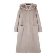 【説明文必読】タグ付 Lemon plet フード付き　エコファーコート LEMONPLET☆マキシ丈フードコートネイビー紺レモンプレットファー