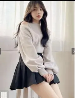 新品タグ付GRLグレイルオープンショルダーカシュクールニットトップスrut833