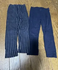ネイビー/ストライプ レギンス 2点セット 100cm 薄手