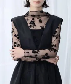 GIRL ガール　シースルー　ハイネック チュール 花柄 シアートップス