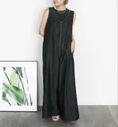 Ungrid　アングリッド　バックオープンデニムサロペット☆オールインワン☆黒