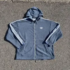 90s adidas ロゴ刺繍ジップパーカー　ドローコード付　短丈