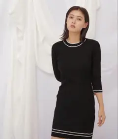 ★タグカット新品未使用★定価15,290円モノグラムニットワンピース ブラック