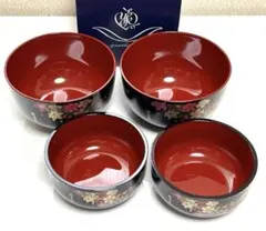 【未使用】桂由美 お椀 2種類 4個セット（大小各2点）漆器風 華やかデザインのサムネイル