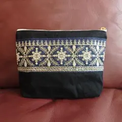 インド刺繍リボン　ポーチ 　ハンドメイド
