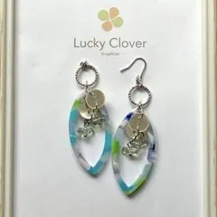 ʚ♥ɞ ★フープビーズ★マーブルブルー≡イヤリングorピアス