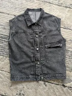 美品 しまむら ブラックデニム ノースリーブ ベスト
