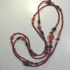 赤　レッド　ビーズ　ロング　ネックレス　2連　3連　約160cm