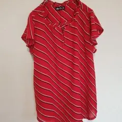 STYA 赤/白/黒 ストライプ 半袖シャツ 【М】カジュアル 古着