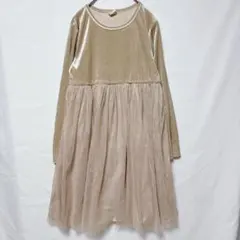 Bee des Bee チュール ベロア ベージュ 長袖ワンピース 150