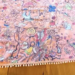 激かわ フリンジ付き ツモリチサト大判 プリント ストール鳥 女の子 ピンク 青