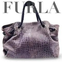 FURLA フルラ トートバッグ クロコ型押しレザー 巾着付き 美品 パープル系のサムネイル