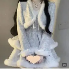 フェイクファー付き♡ツイード セットアップ ワンピース＋ボレロ（ミントグリーン）