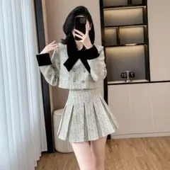 ツイード風 セットアップ ショートジャケット スカート レディース 2点セット