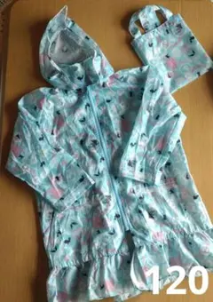 収納ポーチ付きレインコート/女の子120/水色/ランドセル対応/ファスナー式