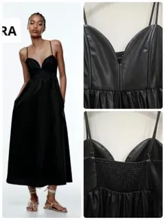 ZARA 【ヴィーガンレザー ロングワンピース BLACKサイズXS】