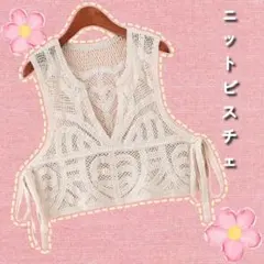 ビスチェ　かぎ編み　ニット　ベスト　クロップド丈　レイヤード　レース　可愛い
