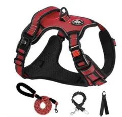NESTROAD 犬 ハーネス 犬用胴輪 調節可能 夜間反射 (赤, M)