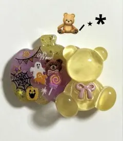 再販不可。かぼちゃ♡くまさんレジンヘアゴムブローチ