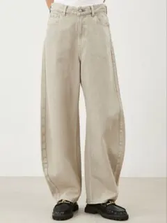 Mila Owen ルーズフィットカーブデニムパンツ【手洗い可能】ベージュ