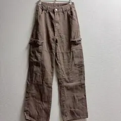 SHEIN Petite XS ブラウン ワイドカーゴパンツ ワークパンツ 茶色