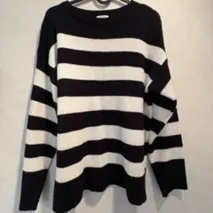 黒白ストライプ オーバーサイズニットセーター