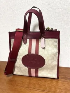 コーチ フィールドトート　シグネチャー　5868 ショルダーバッグ　 ピンク　赤