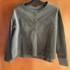 グレー コットン 長袖Vネックシャツ