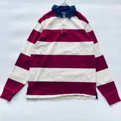 ポロラルフローレン ラガーシャツ ボーダー 長袖 ワインレッド×ホワイト