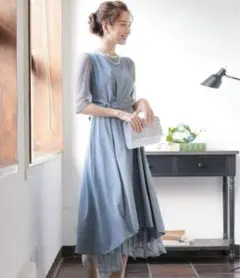 最終値下げ⭐️パーティードレス❣️レース ベルト バックリボンロング 5分袖