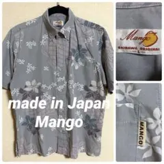 mango メンズL かりゆしウェア　マンゴー　ボタニカル　半袖シャツ　花柄　灰のサムネイル