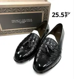 O62-2 未使用品 FRANCO GALLERIA タッセルローファー 黒のサムネイル