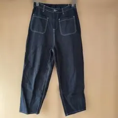 ブラック ワイドパンツ ゴム入りウエスト