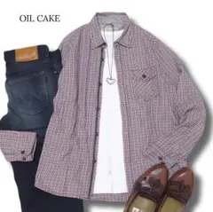 オイルケーキ　チェックシャツ　長袖　柄シャツ　Mサイズ　ネコ目ボタンのサムネイル