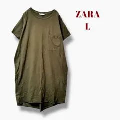 ザラベーシック　半袖　ロングTシャツ　ワンピース　キャンプ　フェス　カーキ　L
