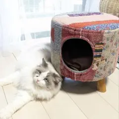 ヴィンテージラリーキルトのスツール 猫ハウス キャットスツール