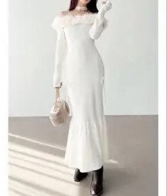 RESEXXY フェイクファートリムニットワンピース