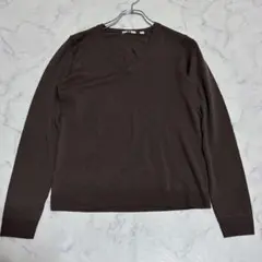 ユニクロ　ニットセーター　ダークブラウン　Vネック　【M】 毛100% 薄手