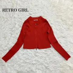レトロガール ジップニットトップス 派手色 リブニット カジュアル 無地 洗える