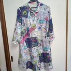 総柄シャツ ブラウス 落書き風 アート柄