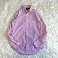 美品✨近年 ポロラルフローレン 長袖シャツ シアサッカー ストライプ ロゴ